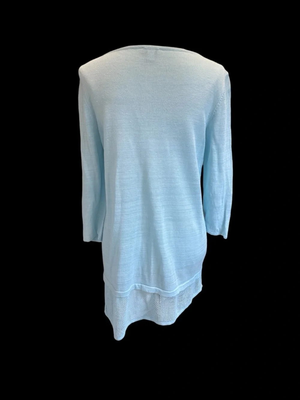 Pure Jill Linen Blend Tunic Sweater Light Blue Mesh Hem Size S Boho Coastal